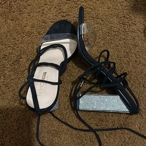 Black glitter lace up heels